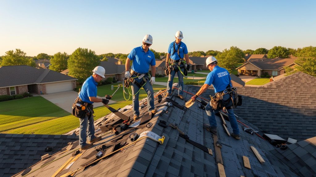 OKC Roofers crew installing shingles on residential roof
