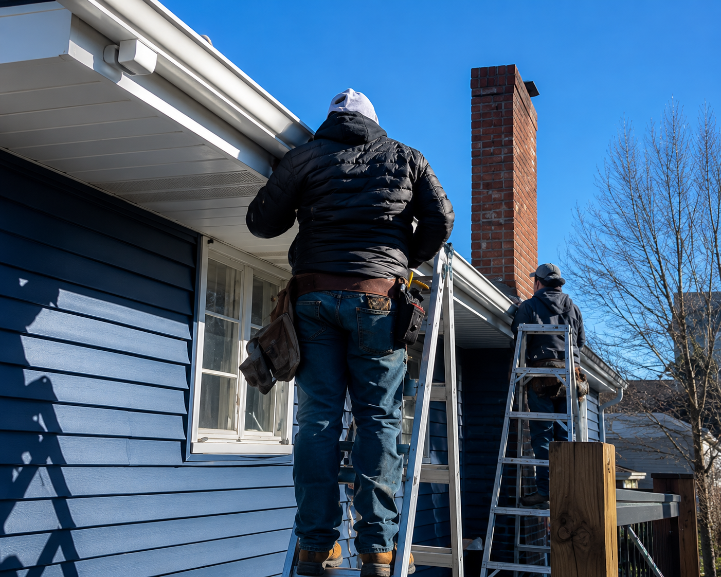 Professional roofing contractors performing exterior roof work on a residential home in Newcastle, OK